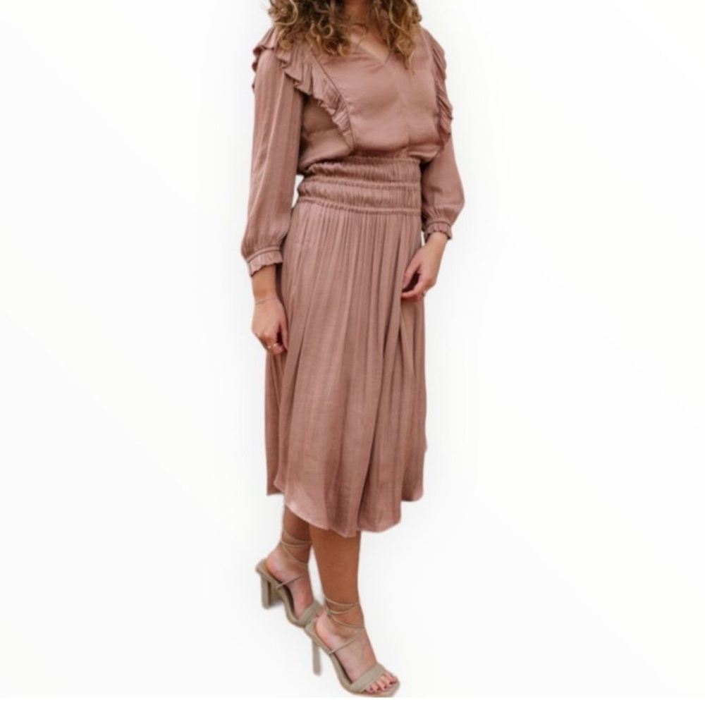 Current Air Ruffled Pleated Midi Dress